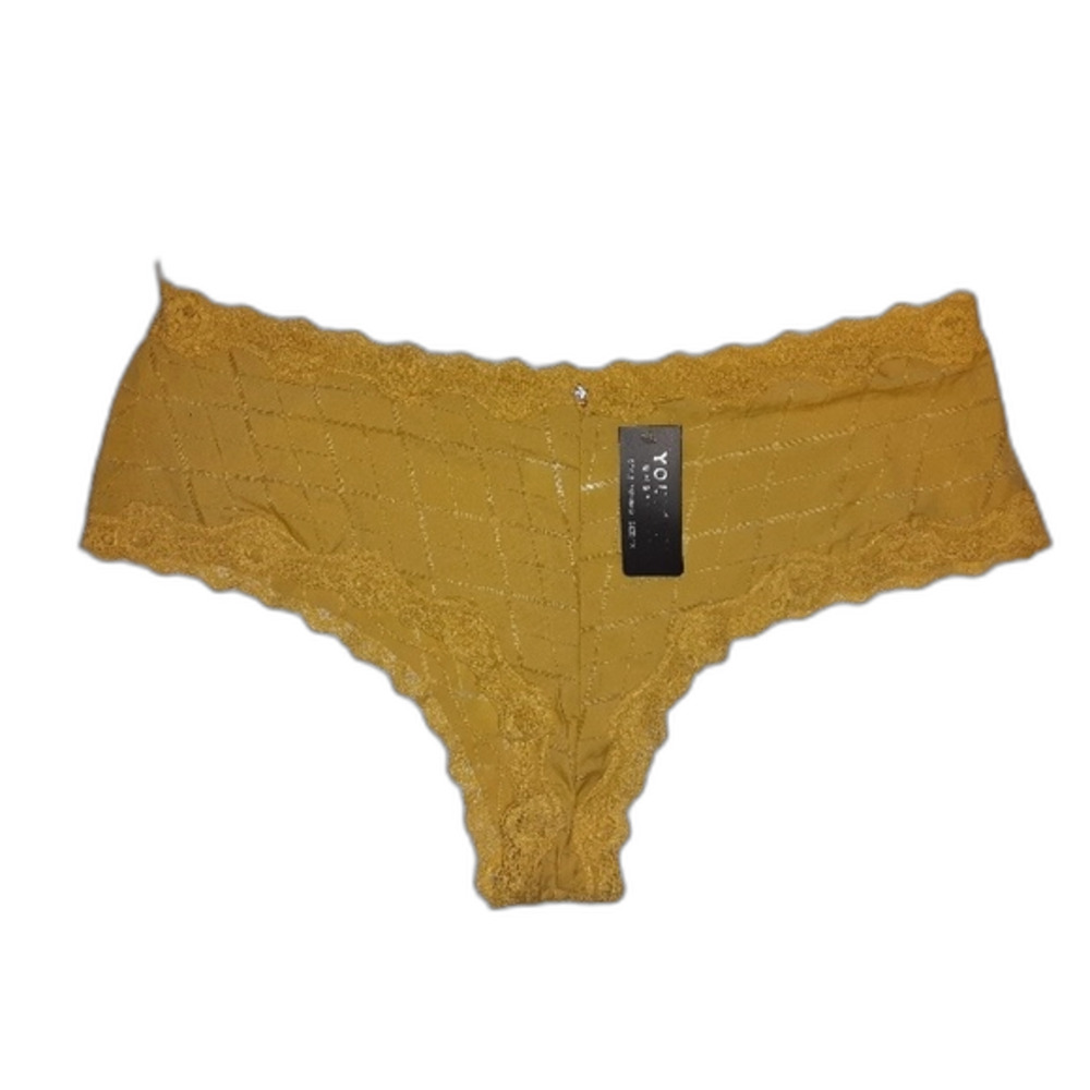 Youmita Yellow Soft Check Jacquard 3X  Hipster Panty NWT